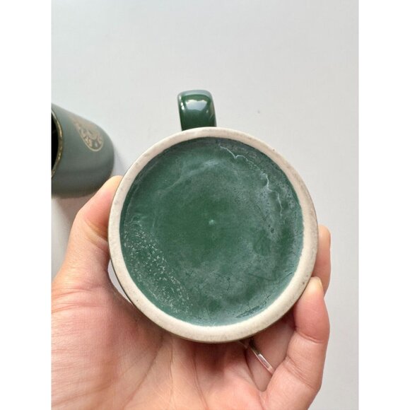 Lot of 2 Vintage STARBUCKS Dark Green Ceramic Gold Logo Trim Coffee Mugs - Picture 7 of 9